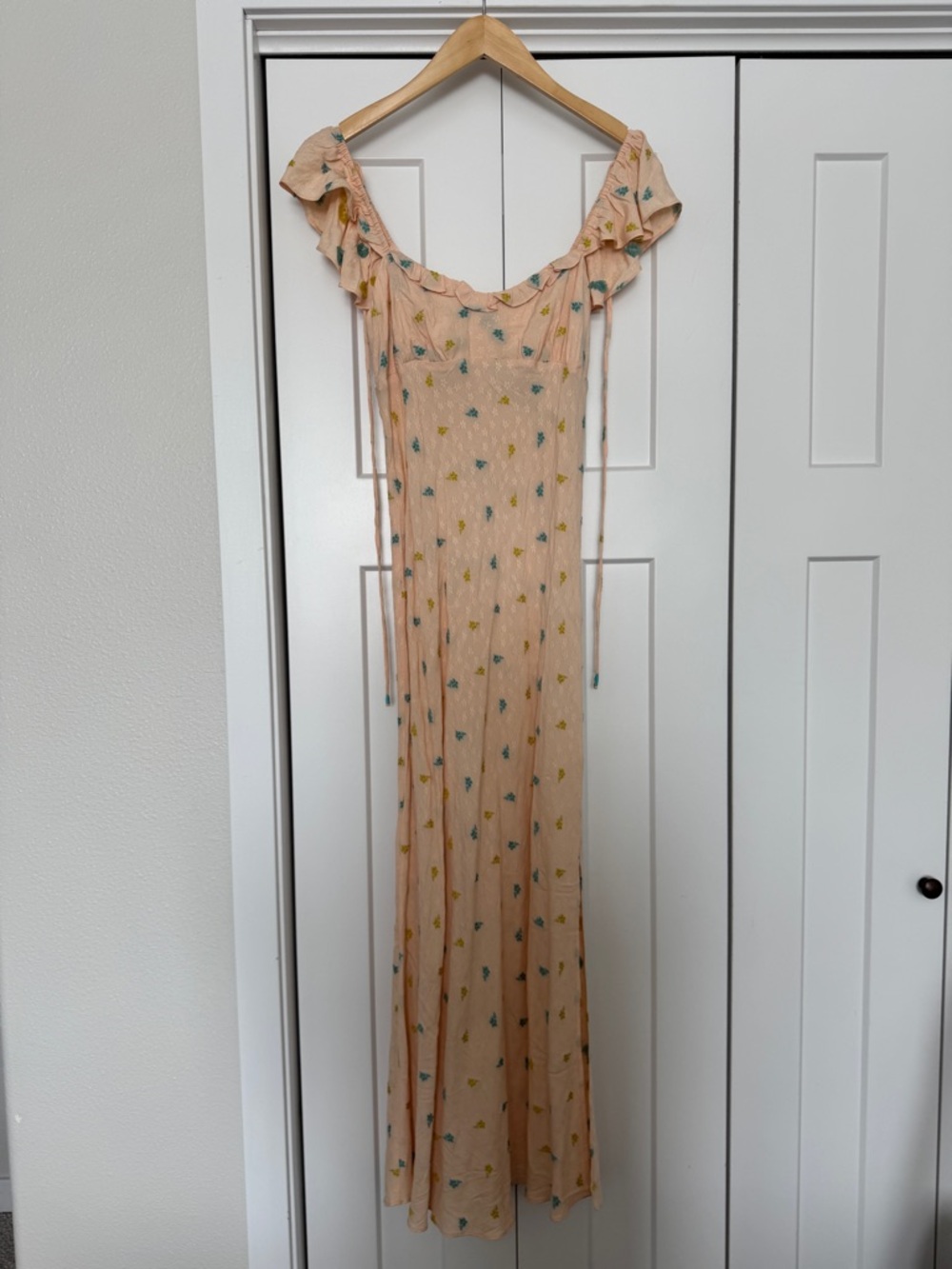 XS Anthropologie Peach with floral accents maxi dress
